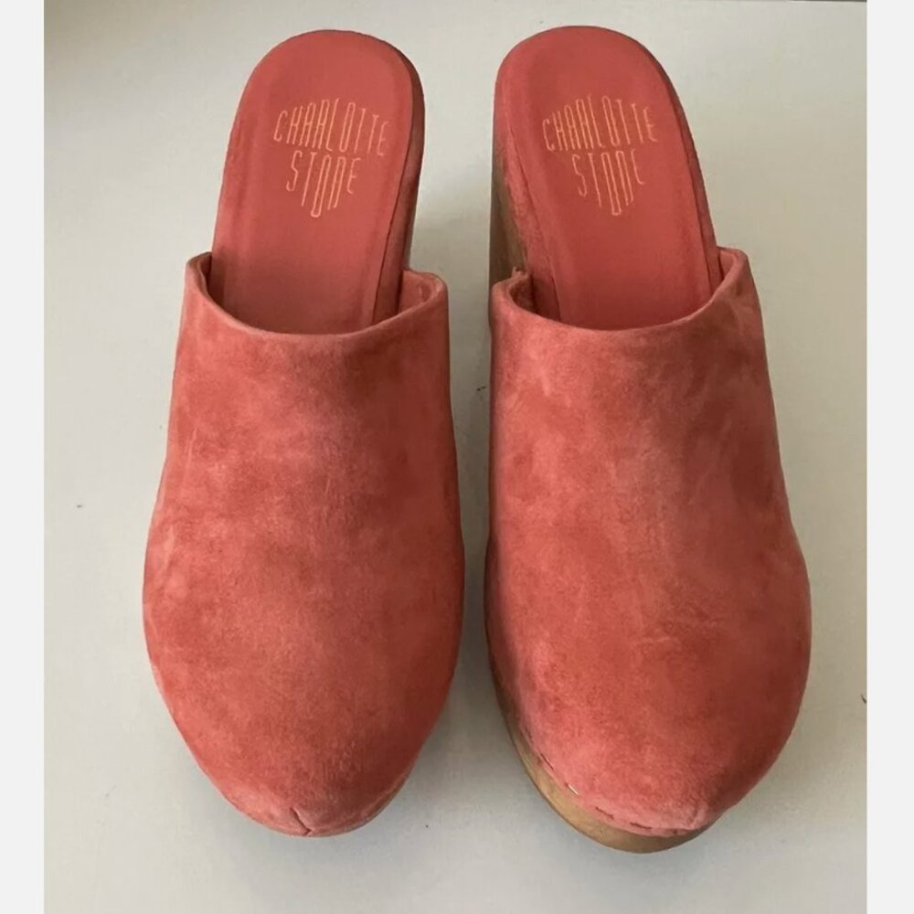NIB Charlotte Stone Marlo Suede Clogs In Cerise Pink Size 8